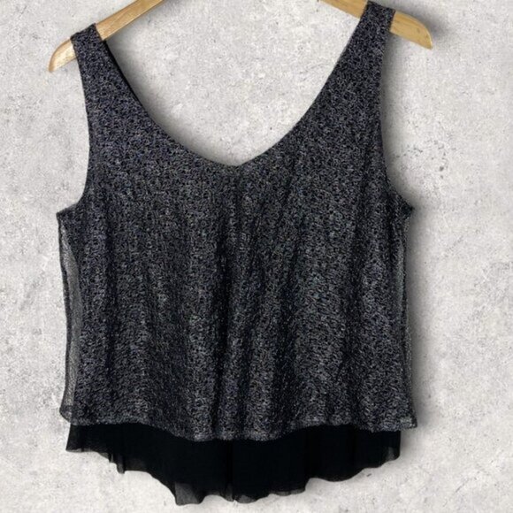 Express Sequin Silver Sleeveless Layering Top VNeck Size Large Metallic Party L - Picture 3 of 6